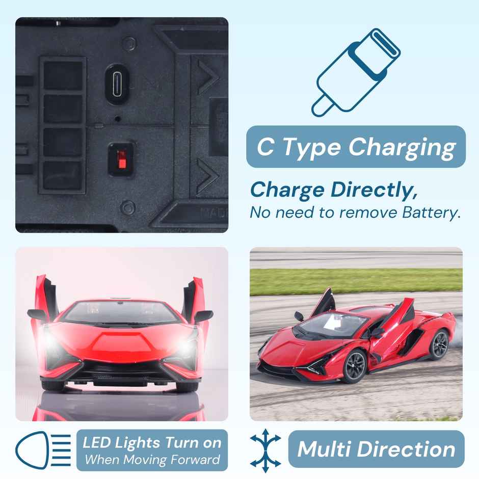 Race n Roll RC Door Opening Car | 1200mAh | 100+ft Range | Drift | Lam Red