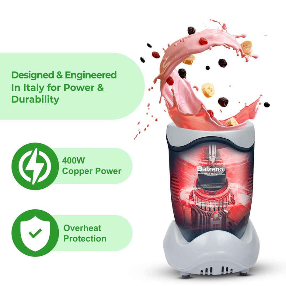 Balzano Nutri - PRO Bullet Mixer Grinder Blender | 400 W | 3 Jars | 2 Blades - Lamborghini Blue