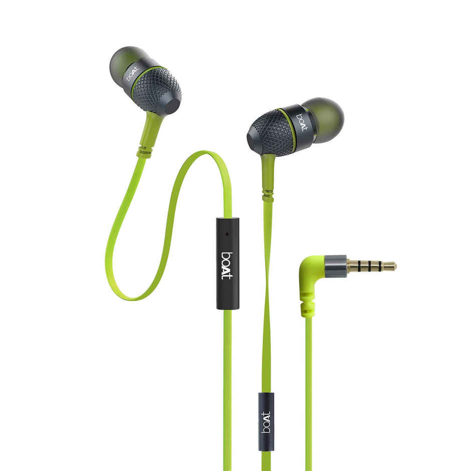 boAt Bassheads 180 in ear Earphones w/ Super Extra Bass, One Button Mic(Neon Lime)