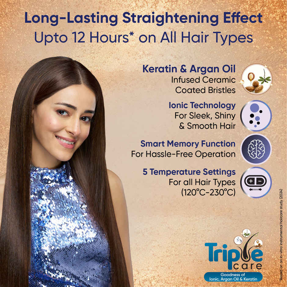 Vega Litstyle L1 Hair Straightener Brush with Up to 12 Hrs Straightening Effect, (VHSB-06)