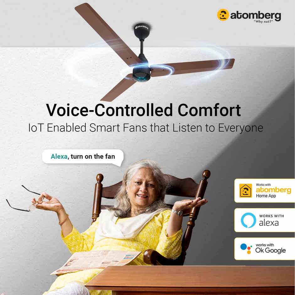 Atomberg Renesa Smart BLDC Ceiling Fan, 1200mm, with IoT & Remote, LED Indicators, Brown & Black