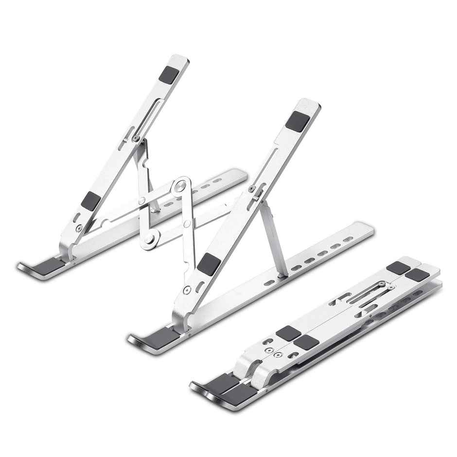 Zeb Ns2000 Aluminium Laptop Stand, 9-15.6In Laptops, Anti Slip Silicon Pads, Velvet Pouch,Silver