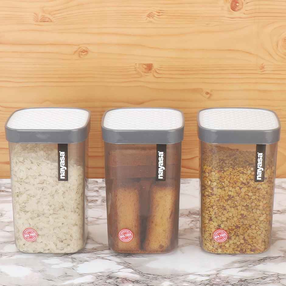 Nayasa Fusion BPA Free Food Grade Airtight Kitchen Stackable Container | Grey - 1.5 L