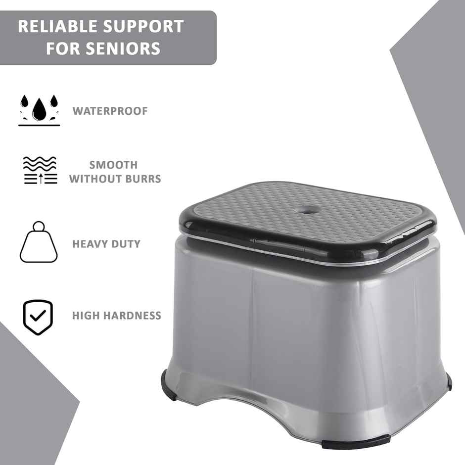 Kuber Industries Anti-Slip Bathroom Stool | Durable Patla Chair for Adults | Grey