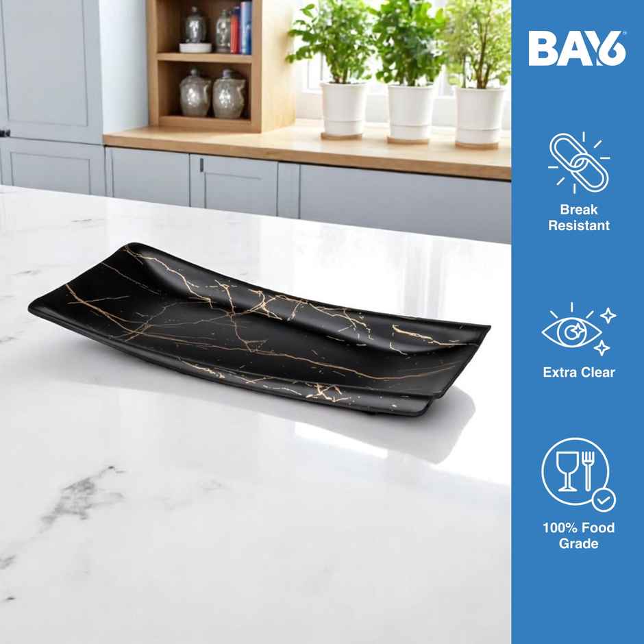BAY6 Melamine Platter - Oheo Large - 12*7 Inch - Black Static