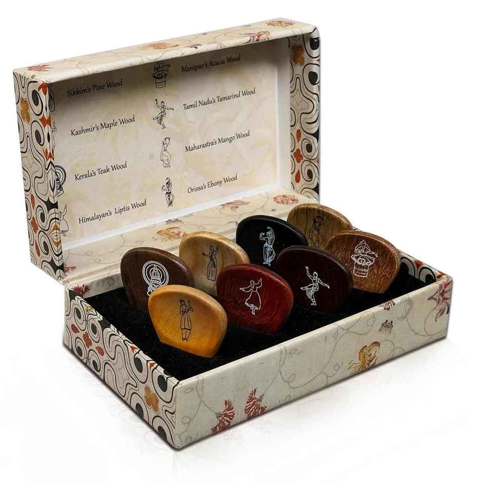 Kadence Heritage Wooden Guitar Picks Set of 8 with Indian Woods for Acoustic & Electric