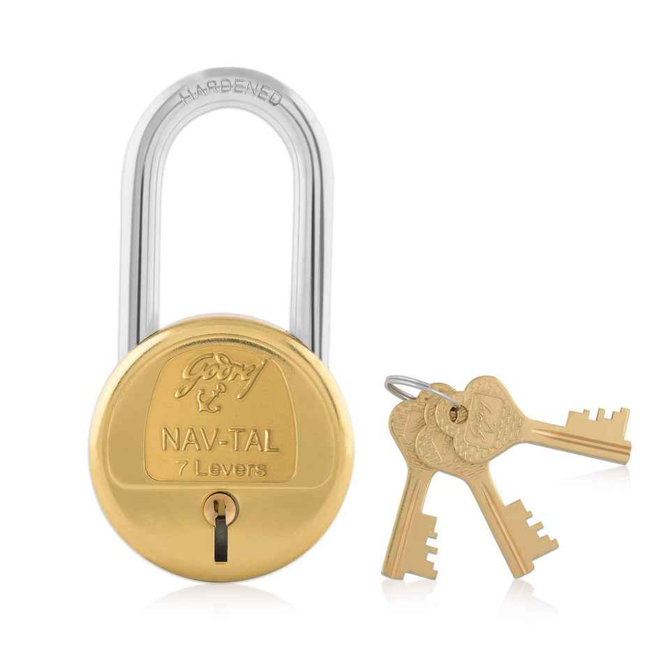 Godrej Locks navtal 7 levers long shackles hardened padlock 3597 Painted Finish 3 Key Brass Golden