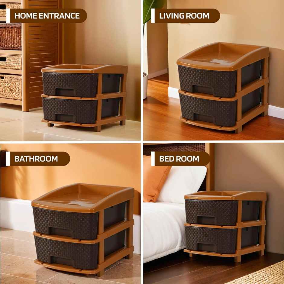 Kuber Industries Modular 2-Layer & 19 L Plastic Drawer Storage Organiser | Chocolate Brown