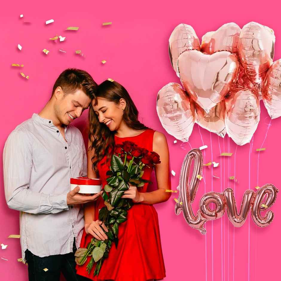 Rose Gold Love Foil Balloons for Decoration | Pack of 6 | Party Propz