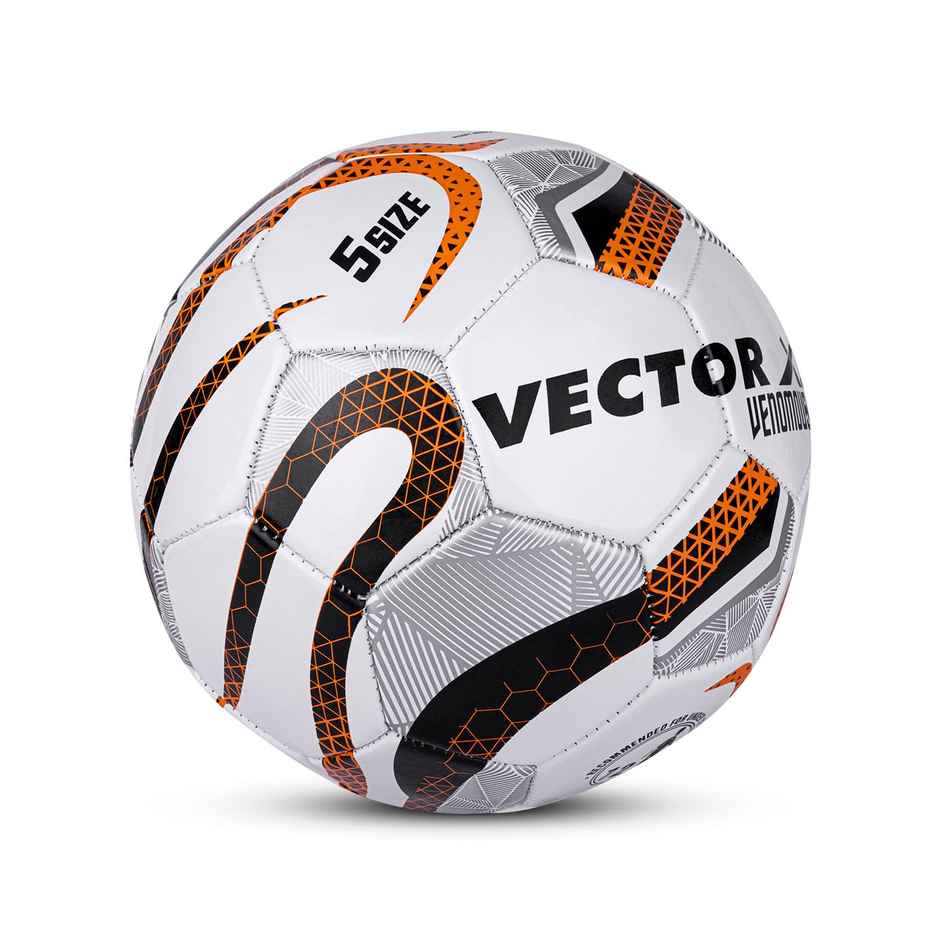 Vector X Venomous Machine Stitched Football | With Pump & Pin | Orange-Black | Size - 5