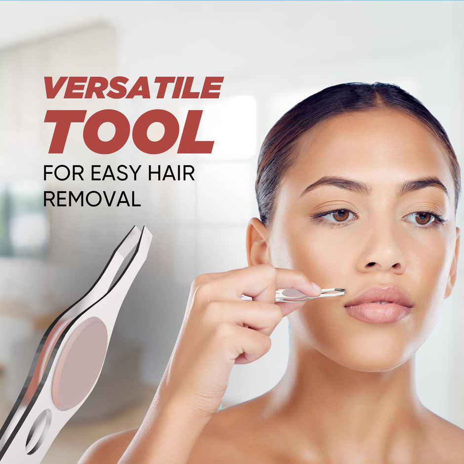 Vega Tweezer with Stainless Steel Square Tip, Rubber Grip for Women & Men (TW-04)