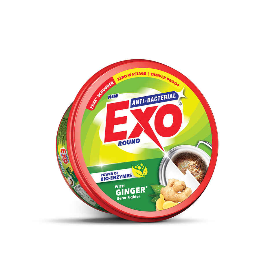 Exo Anti-Bacterial Round Dishwash Bar, Ginger With Power of Bio-Enzymes with free scrubber
