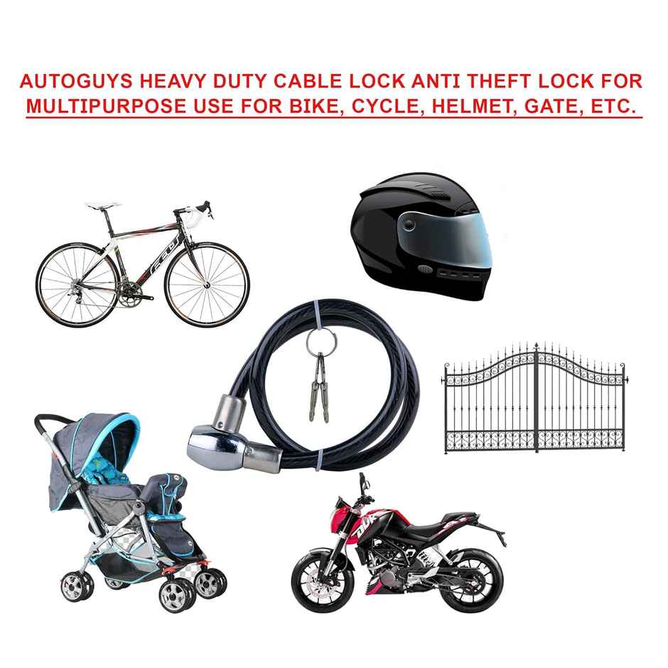 Autoguys Heavy Duty Cable Lock Anti Theft Lock For Multipurpose Use For Bike - Assorted