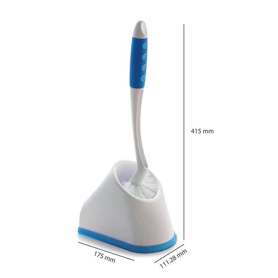 Cello Kleeno Angular Toilet Brush with Storage, Blue & White | Rubberised Handle For Firm Grip