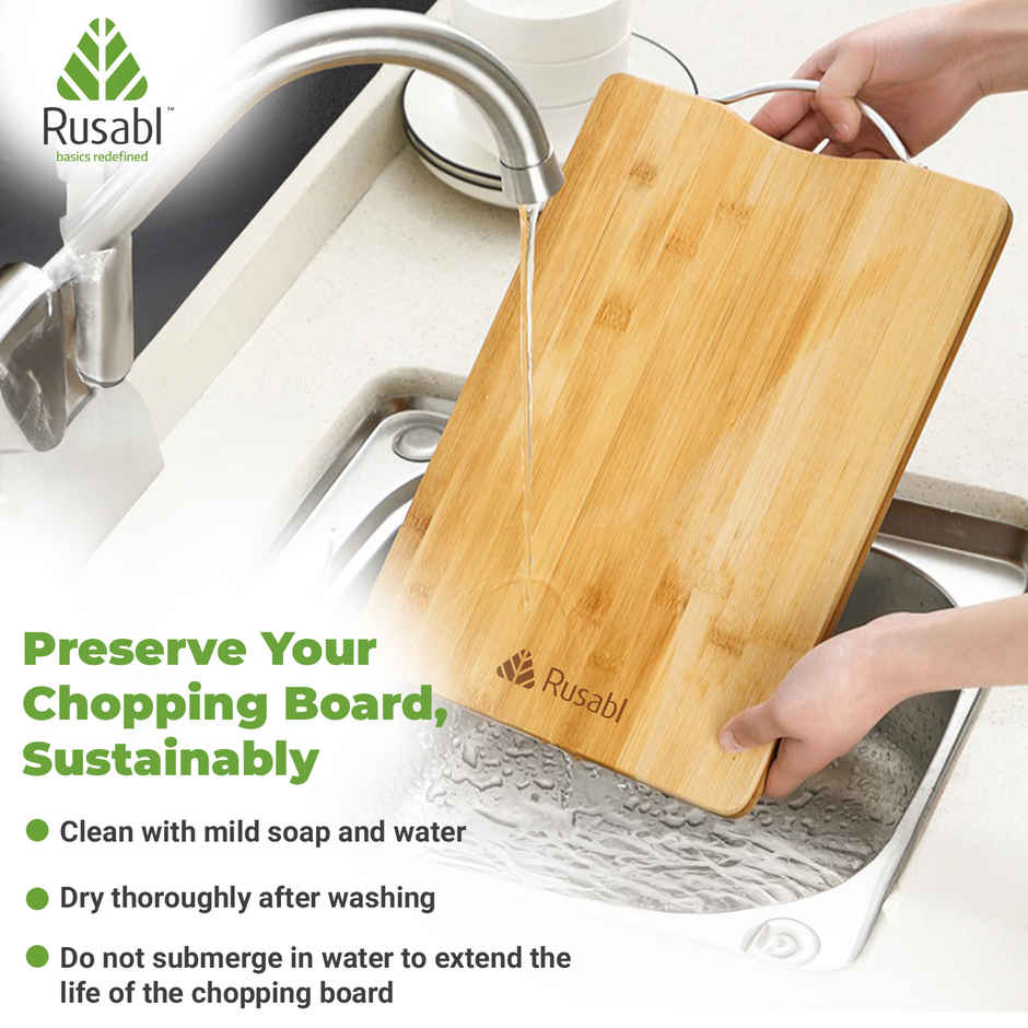 Rusabl Bamboo Chopping Board - BPA Free, Eco-Friendly, Anti-Microbial | Large - 34 x 24 cm)
