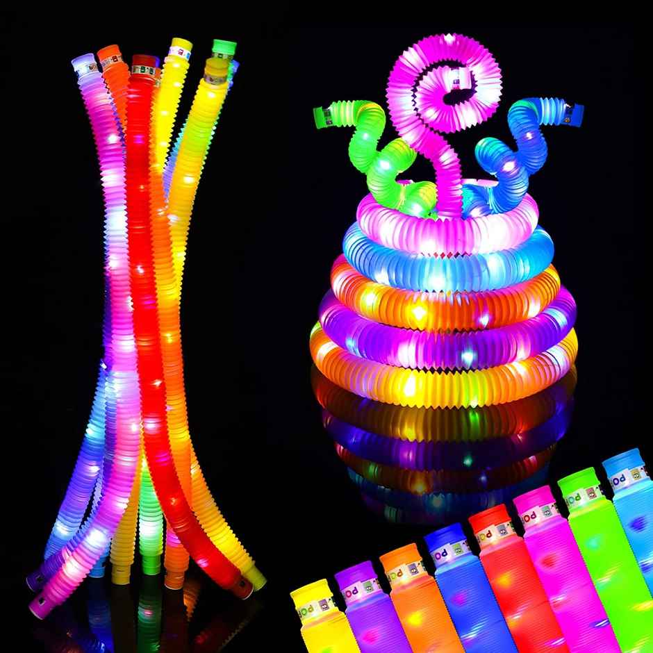 Toyshine LED Flashing Pop Tube Fidget Toy Set for Stress Relief (6 Pcs)