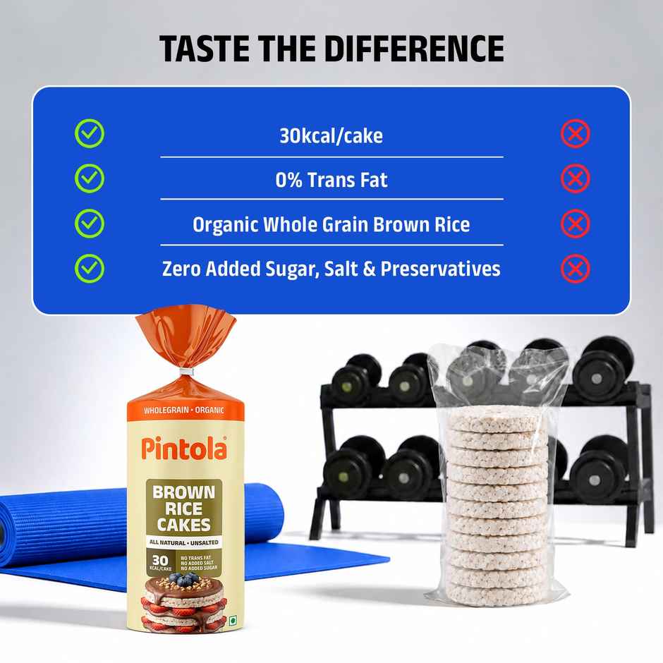Pintola Organic Wholegrain Brown Rice Cakes Unsalted | Snack Essential