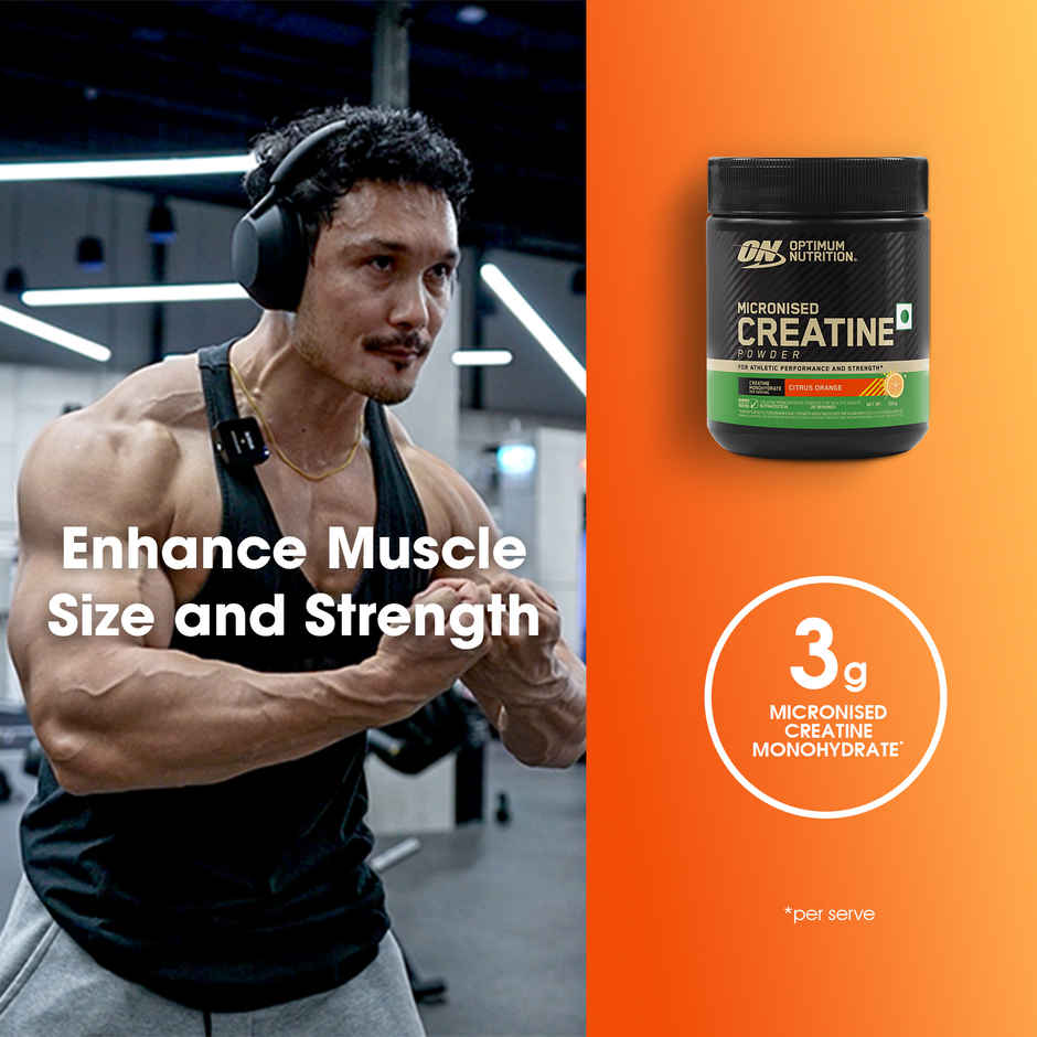 Optimum Nutrition Micronized Creatine Powder | 26 Serves Citrus Orange 3 g