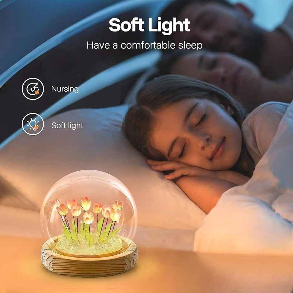 DesiDiya Round Tulip Crystal Ball LED Night Light For Valentine For Girlfriend, Wife, Love One