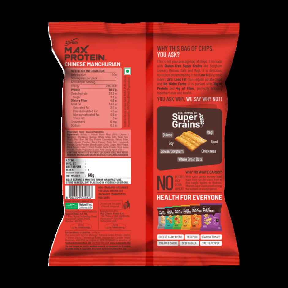 Ritebite Max Protein Chinese Manchurian 10G Multigrain Protein Chips, Healthy Snacks & Munchies