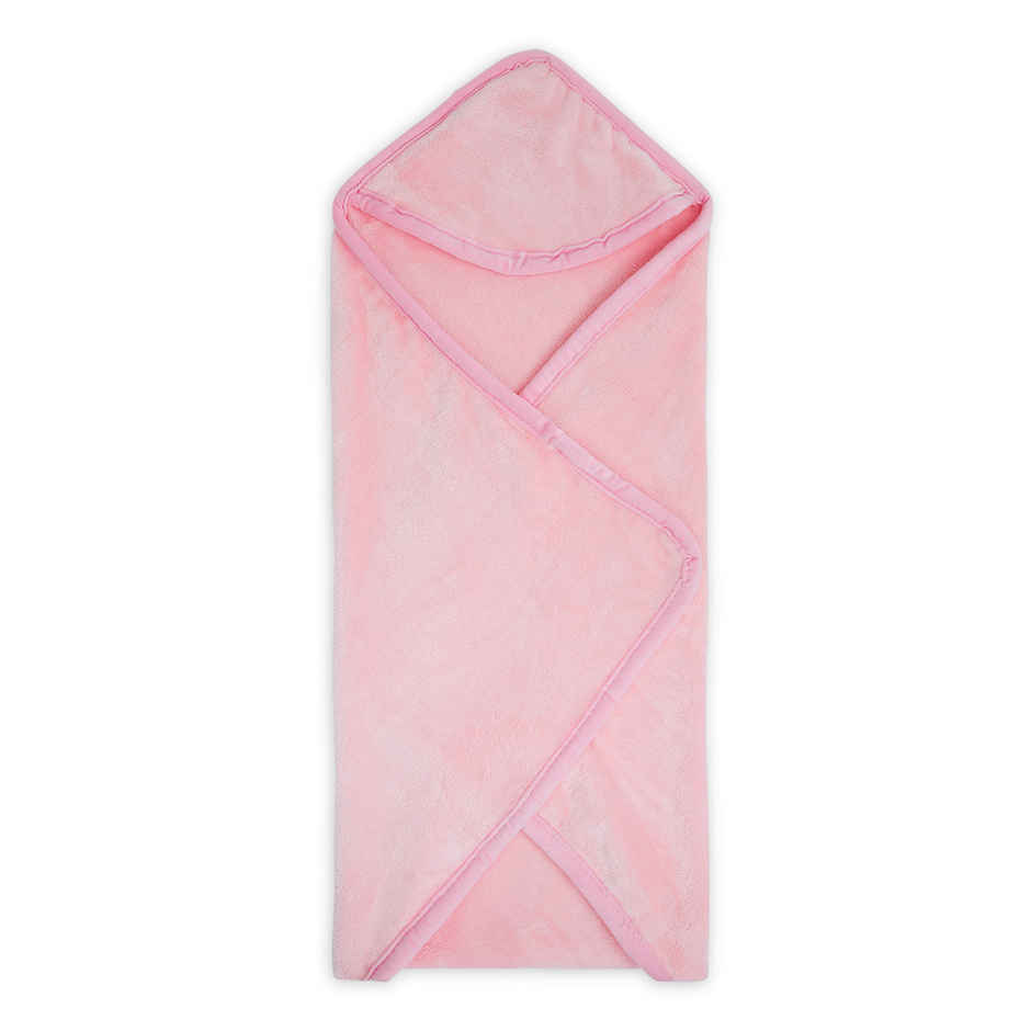 Haus & Kinder 450 GSM Hooded Blanket | New Born Baby | 0 to 6 Months | Baby Pink - 75 x 75 cm