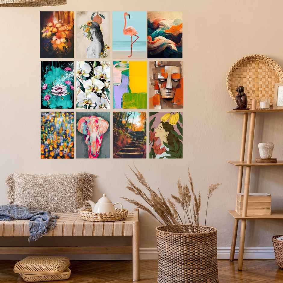 Paper Plane Design Abstract Boho Wall Posters For Living Room | Set Of 12 | Size 29 x 21 cm | D2