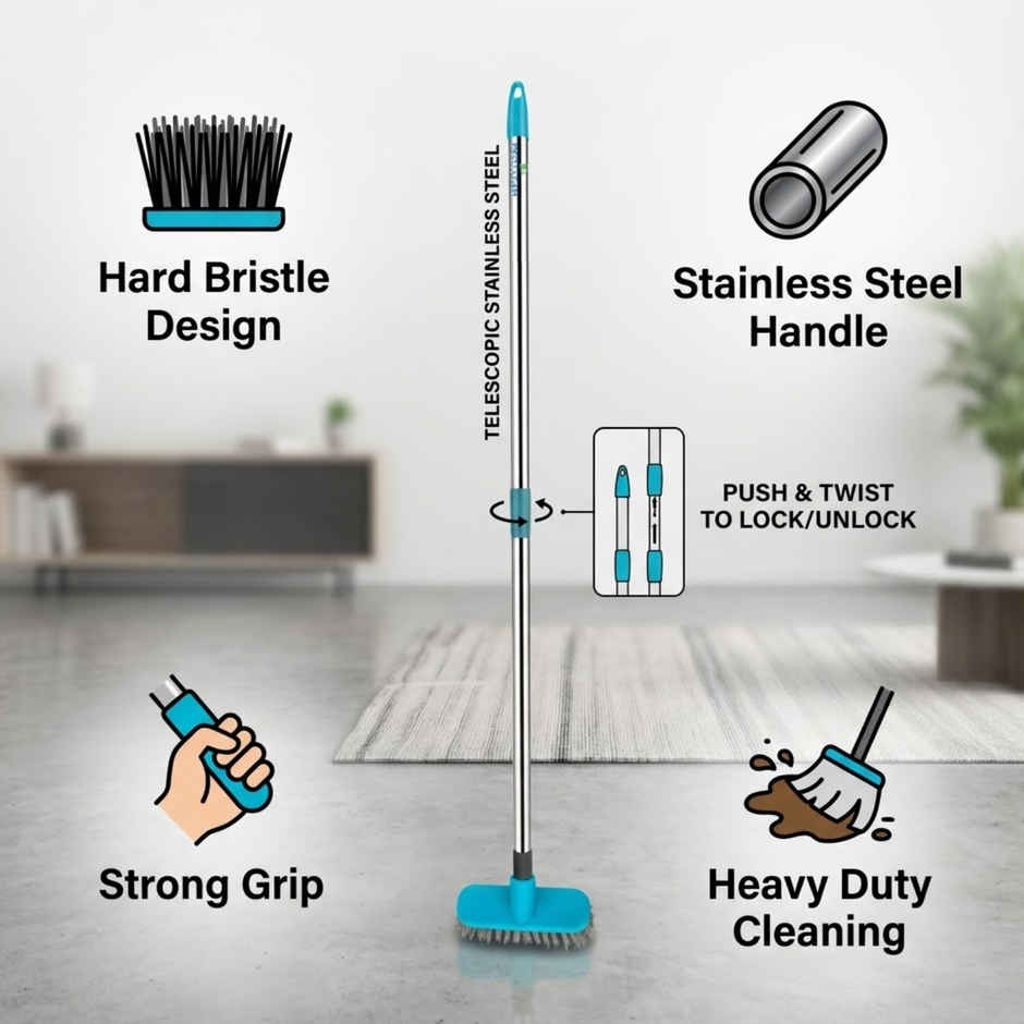 Proclean Hardy Brush - Small | 6 Inch | With SS Handle | Bathroom Brush | 31 Inch