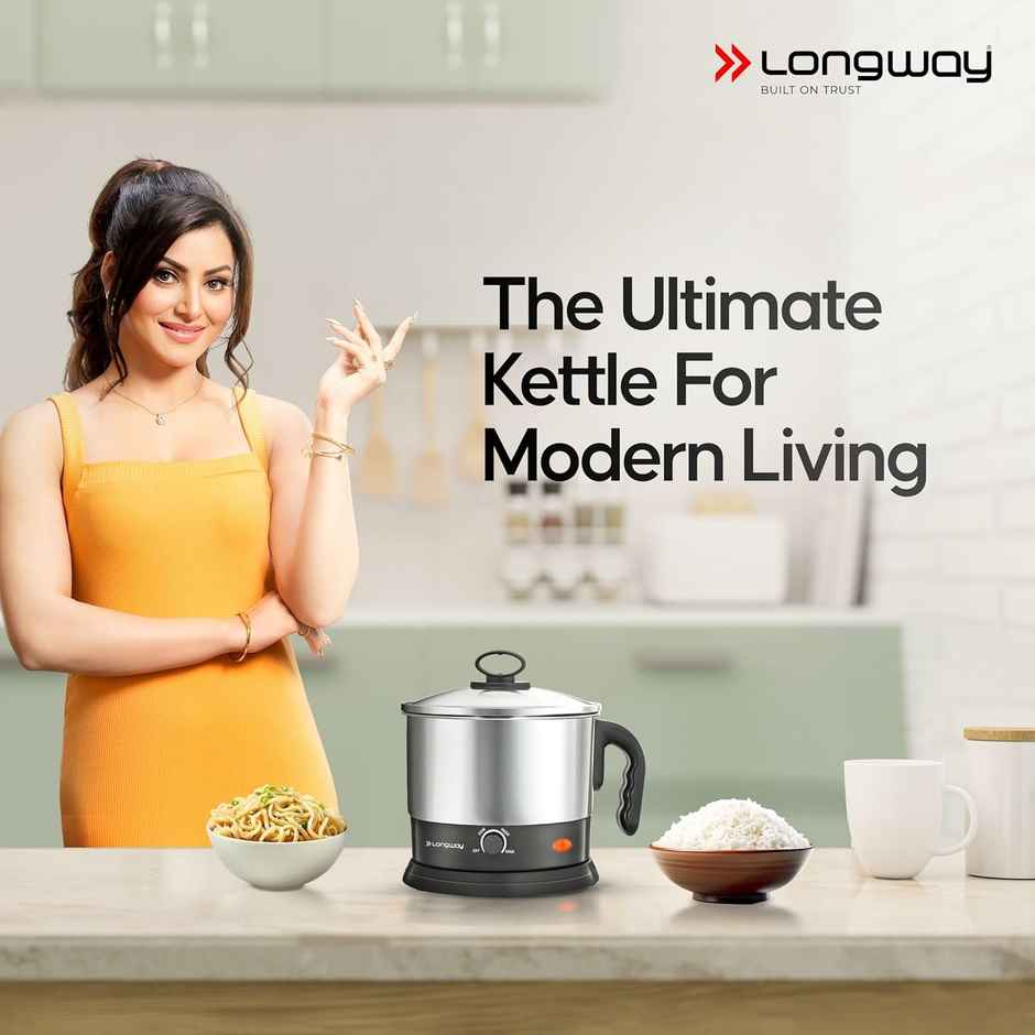 Longway Handy 1.5 Ltr Multi-Cooker Electric Kettle with Stainless Steel Body(Black & Silver,600Watt