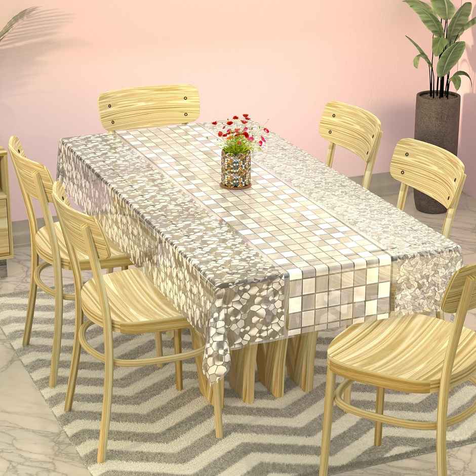 Kuber Industries PVC Dining Table Cover 6 Seater | Waterproof & Heat Resistant | Transparent