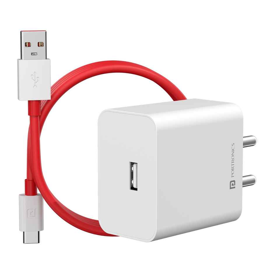 Portronics 35W Adaptor 35A USB-A, TypeC Charging Cable, Support VOOC Charging/WARP/Dash/Quick, White