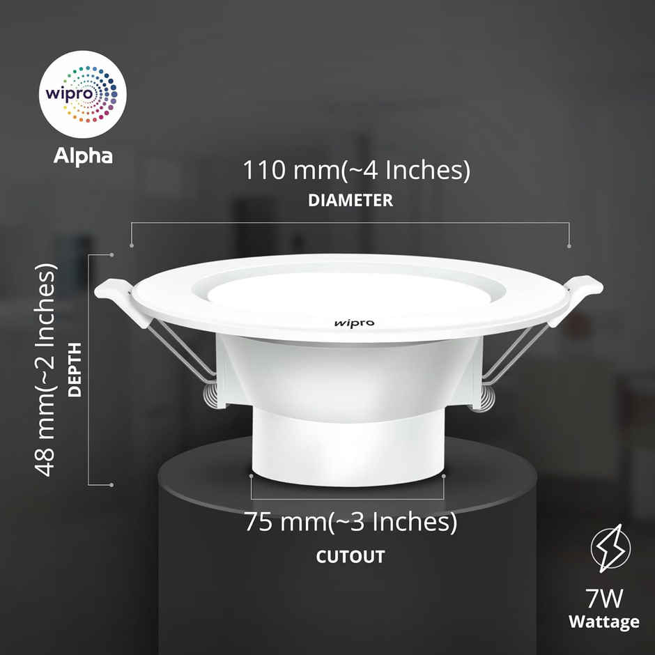 Wipro Alpha 7W Round Downlight Junction Box | Warm White (2700K) | Cutout 3 Inch