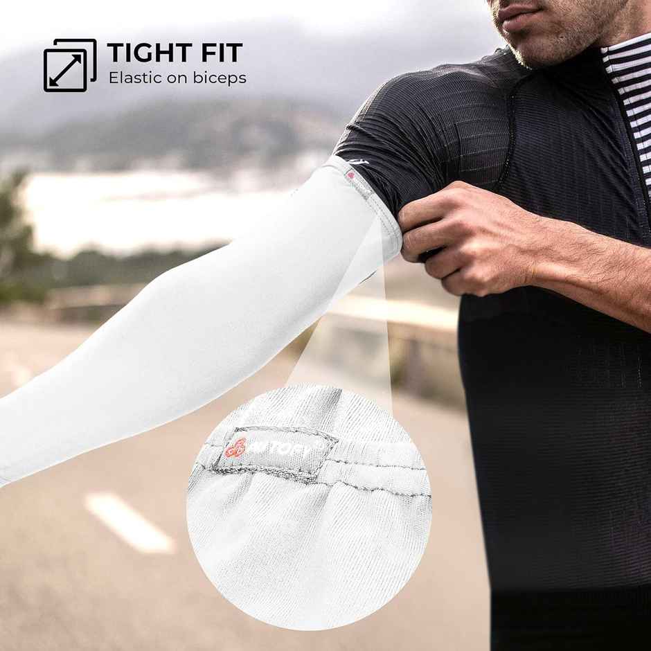 Autofy Pro-Fit 240 Gsm Unisex Arm Sleeves Uv Protection All Weather Use | Pack Of 2 / 4 Pcs | White