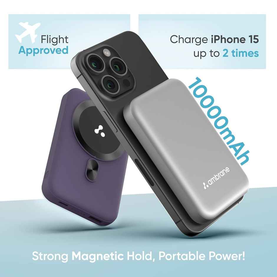 Ambrane MagSafe Wireless 10000 mAh Fast Charging Power Bank | Aerosnap Purple