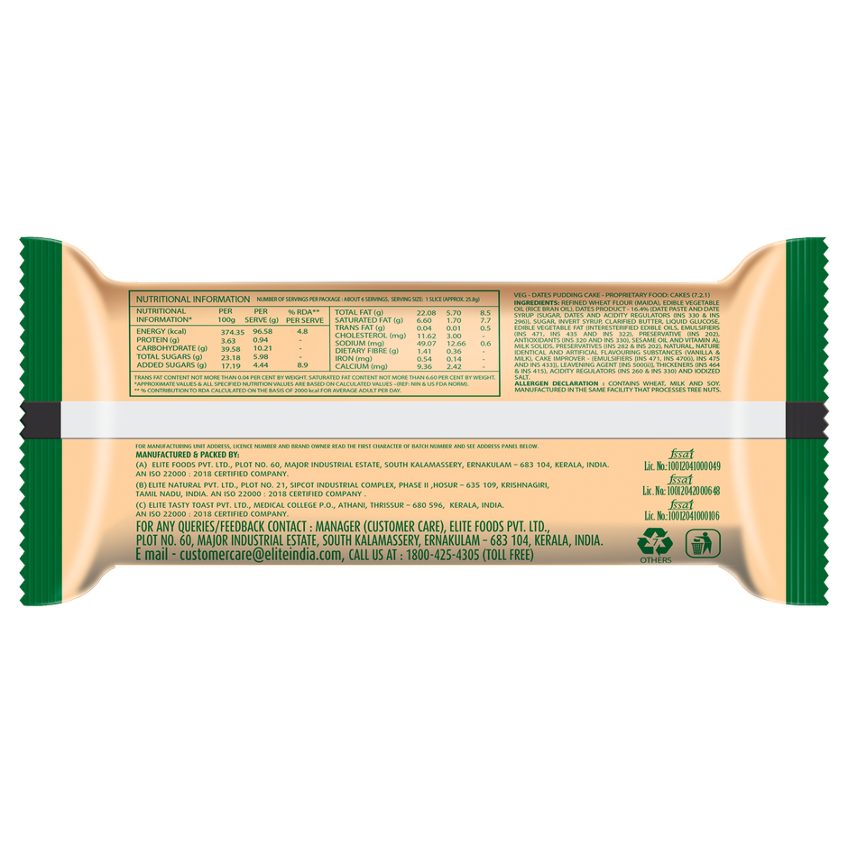 Elite Veg Dates Pudding Sliced Cake