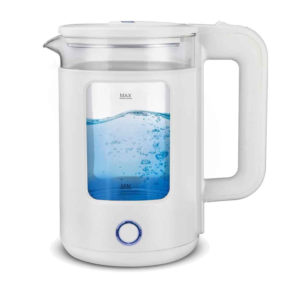 Kent Cool Touch Electric Glass Kettle 1.8Litre 1500Watt,Borosilicate Glass Body,Led Indicator-White