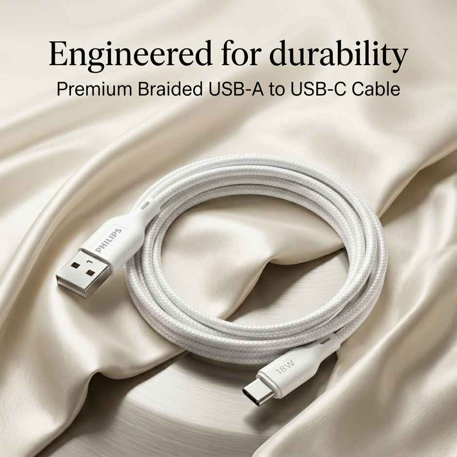 Philips 18W USB A to Type C Fast Charging Cable | DLC4130AW94 | Bright White | 1 m