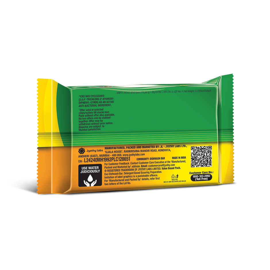 Exo Anti Bacterial Dishwash Bar|Yuzu Lemon for Malodor Buster & Power of Bio-Enzymes