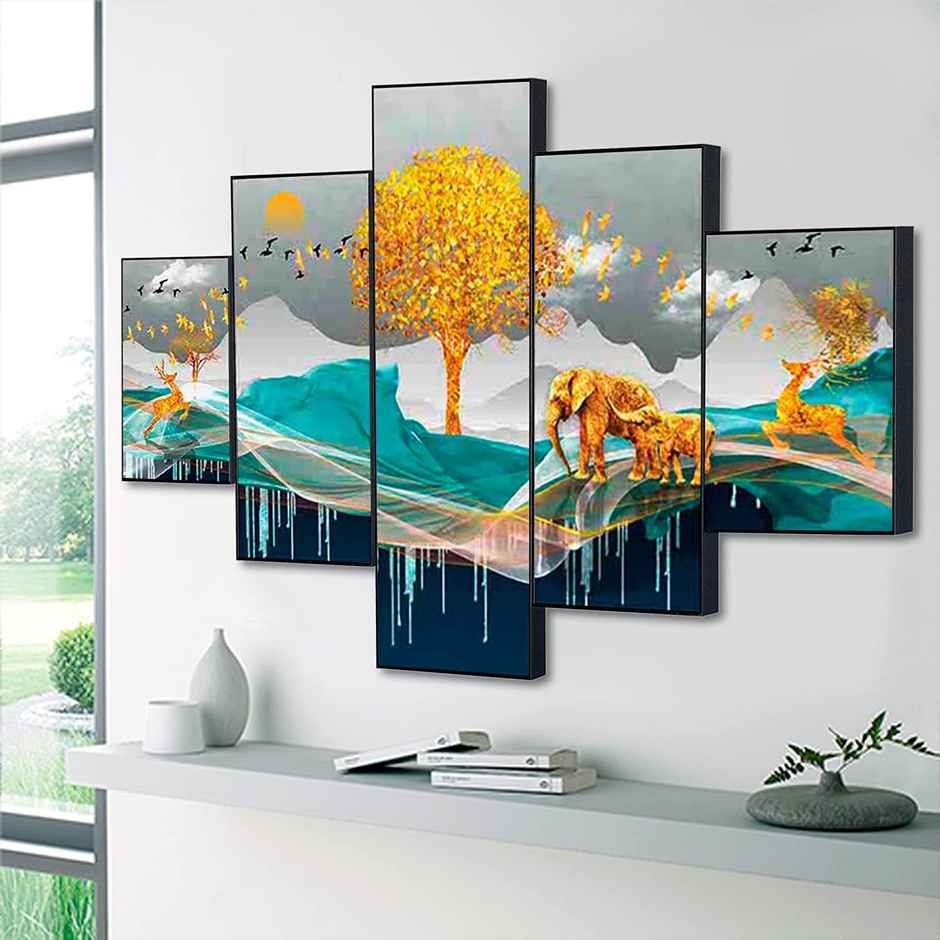 Perpetual Deer Paintings for Wall Decoration - Set of 5 | 3D Scenery | 75 x 43 cm