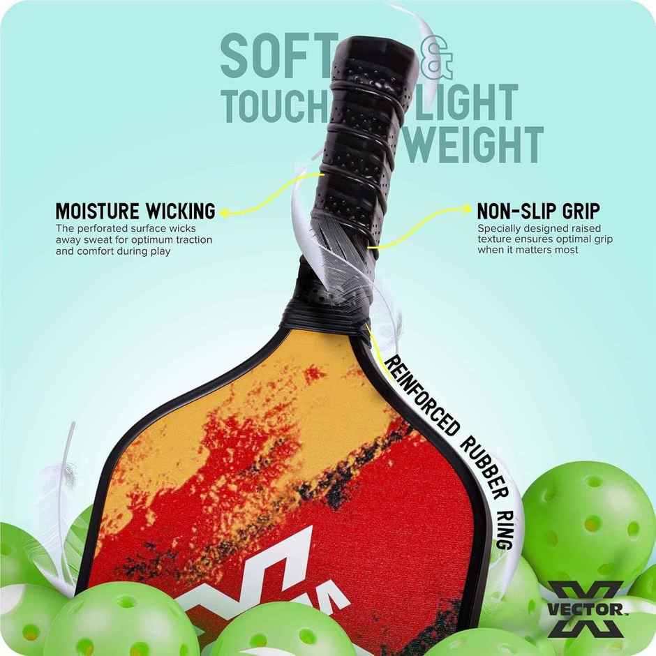 Vector X FIRE Pickleball Paddle Set - 1 Paddle + 2 Pickle Balls + Carry Bag | Carbon Fiber Material