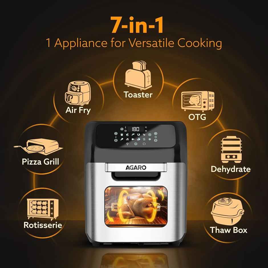 Agaro Regency Air Fryer, 12L, Family Rotisserie Oven, 1800W, 9 Preset Menu, Digital Display