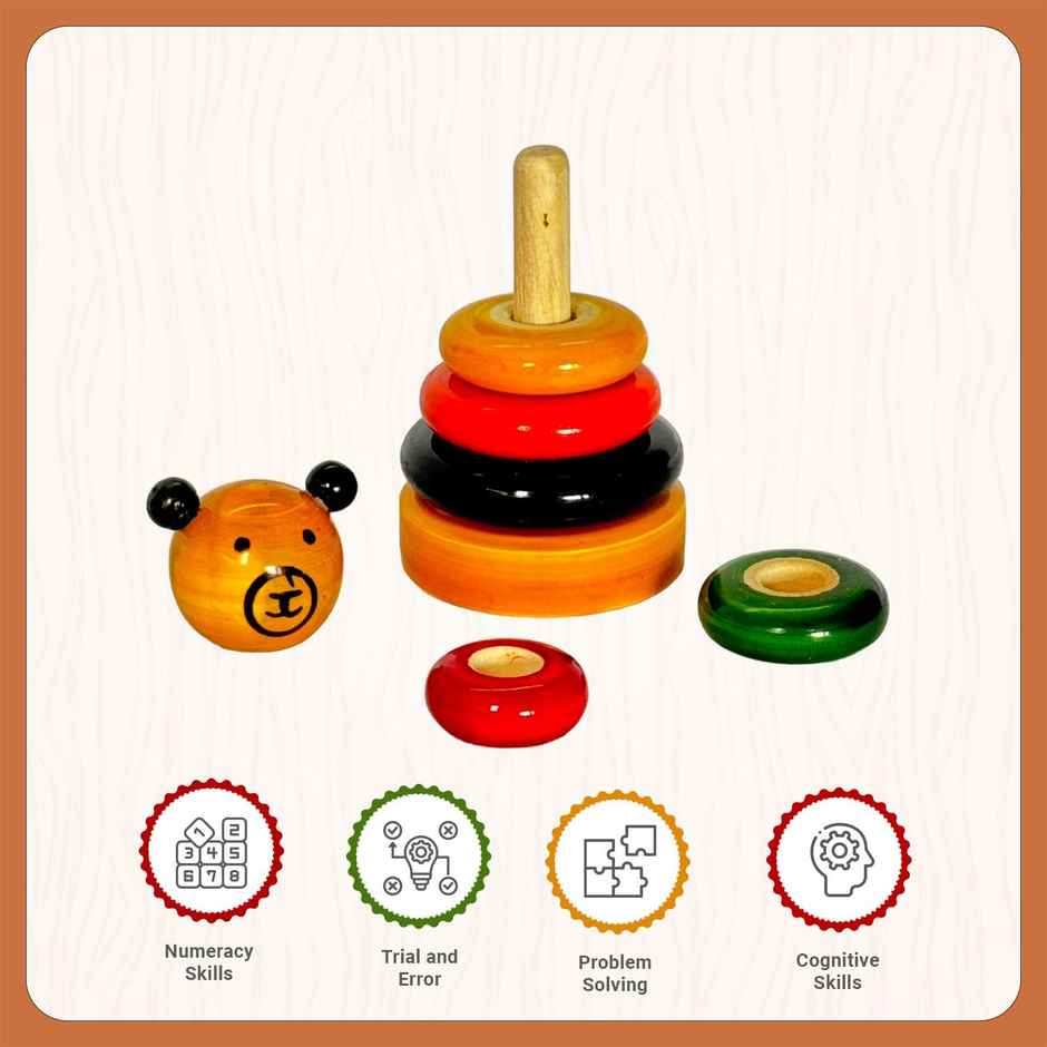 Little Ginnie Bear Stacker - Educational Wooden Stacking Toy For Kids Ideal For Ages 2+ Years