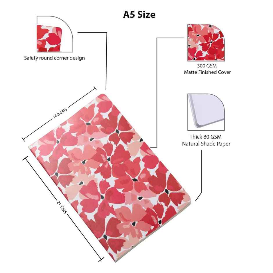 Papboo A5 Unruled Set Of 4 Notebooks,80 Gsm Paper | 240 Pages, 21 x 14.8 x 3 cm, Floral