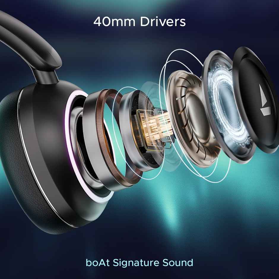 boAt Rockerz 480 BT Headphones W/ 60H Playtime, Blazing RGB LEDs, 40mm Drivers(Black Sabre)
