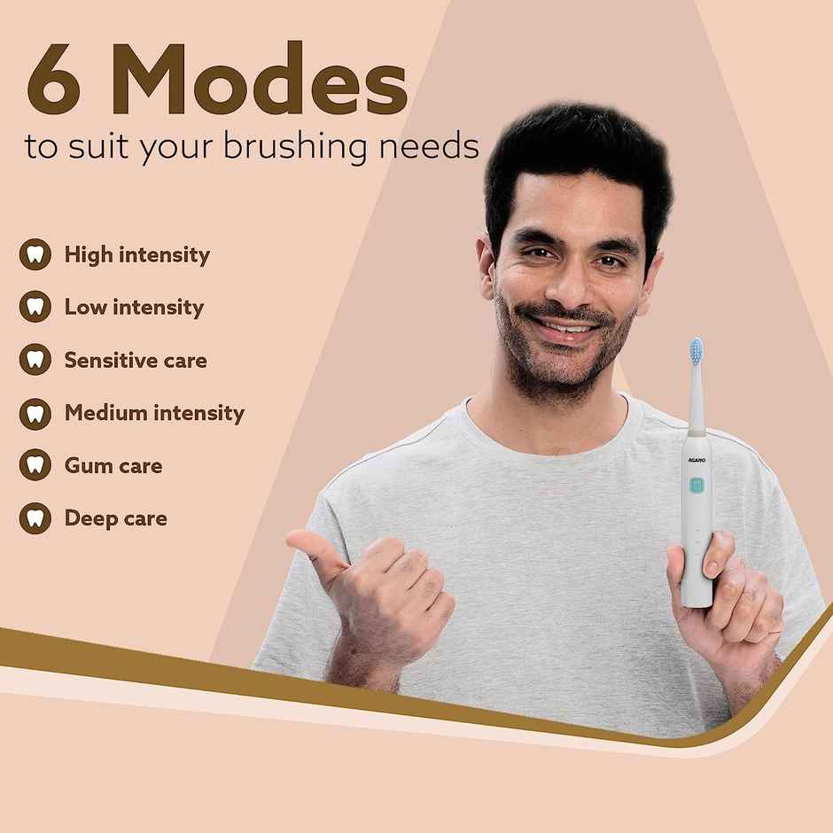 Agaro Cosmic Lite Sonic Electric Toothbrush For Adults With 6 Modes (White)