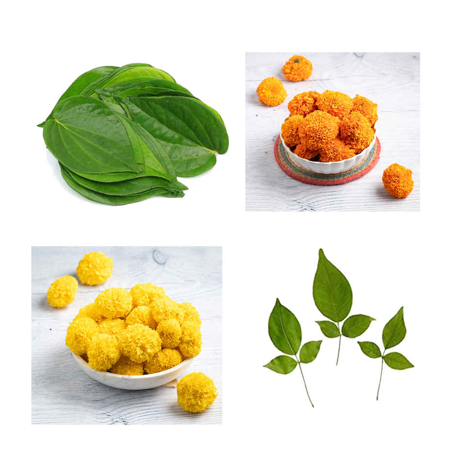 Belpatra(50gms), Marigold Yellow Flower(100gms) & Betel Leaves (Pan)(5pc) Combo