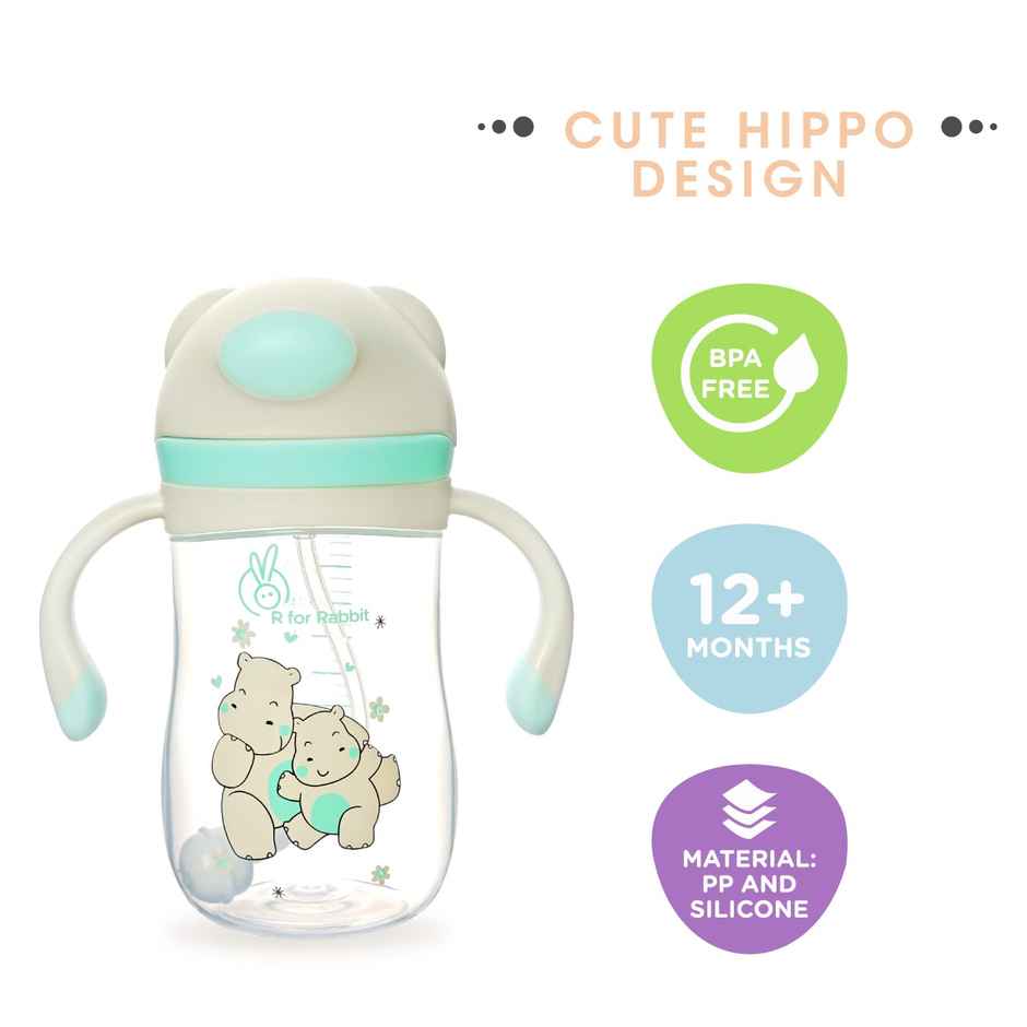 R for Rabbit Premium Hippo Baby Straw Sipper Bottle (300 ml Green)