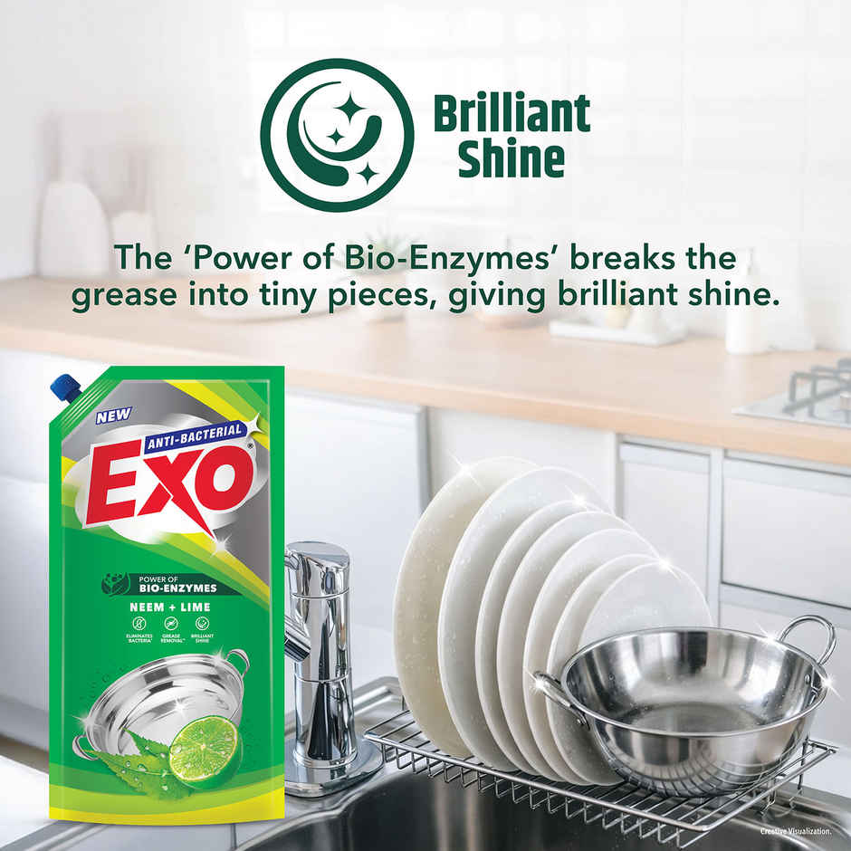 Exo Neem & Lime Anti Bacterial Dishwash Liquid | Tough Grease Removal with Power of Bio-Enzymes