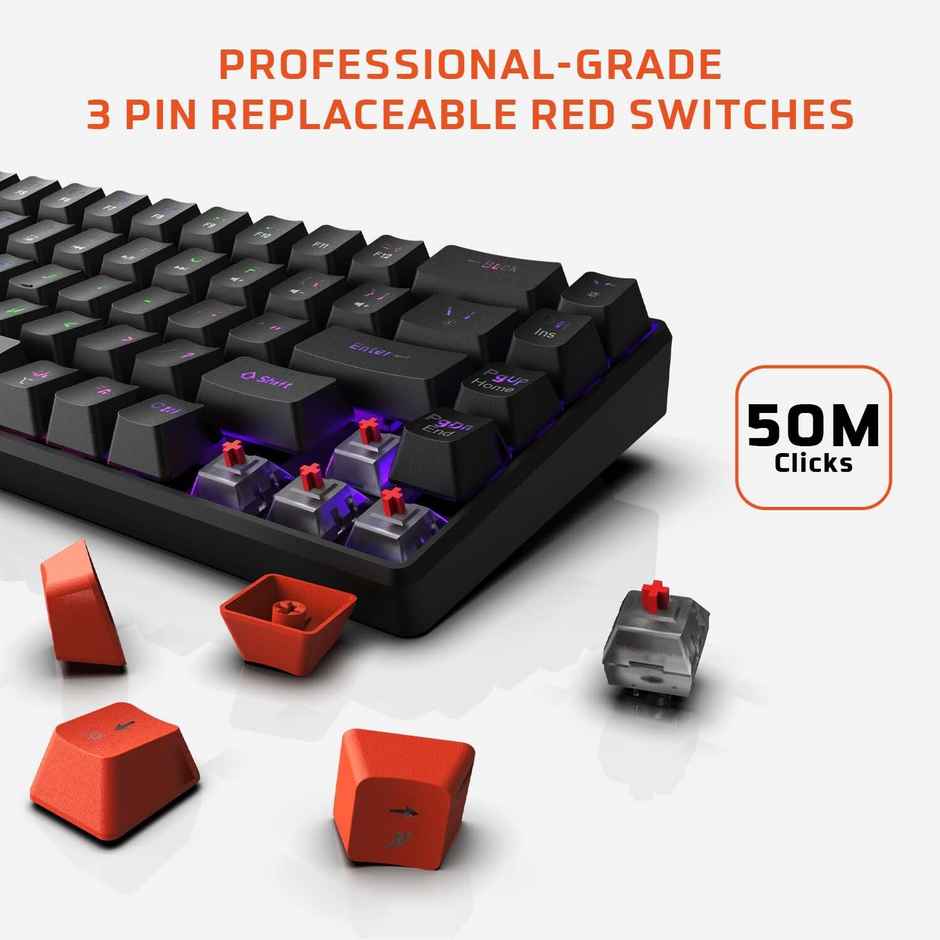 Evofox Katana S Mini Tri-Mode Wireless Mechanical Gaming Keyboard | Hot-Swappable Red Switches | RGB