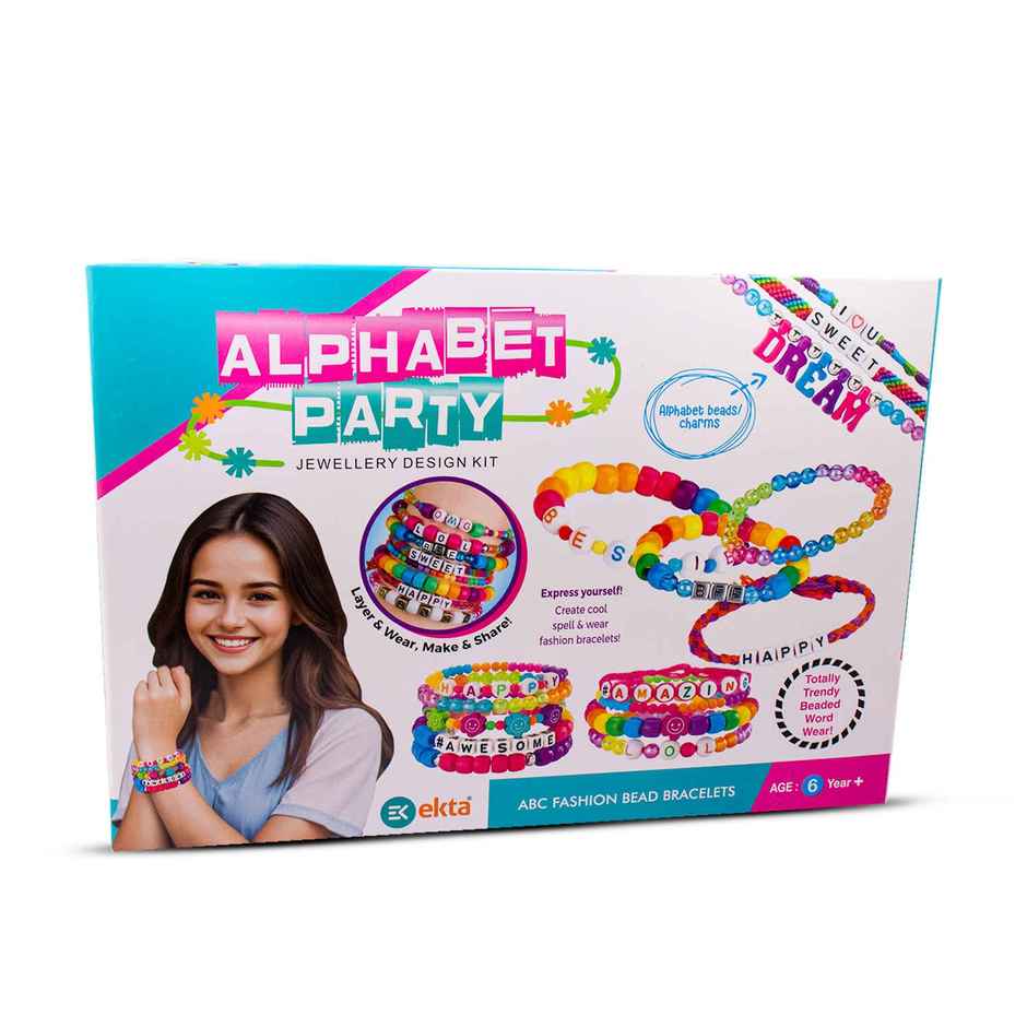 Ekta Alphabet Party Jewellery Kit | Create Bracelet with Alphabet Charm, Beads & Accessories