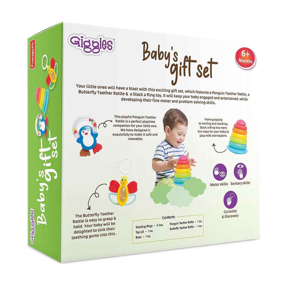 Giggles Funskool Baby's Gift Set | Stacking Rings, Teether, Rattle | 6 Months +